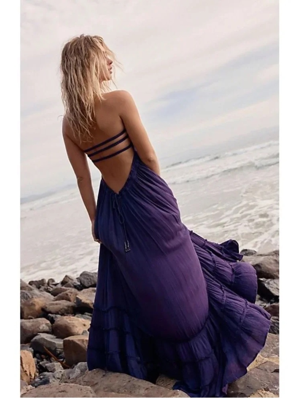 Free People Extratropical Endless Summer Smocked Maxi Dress, Large, Dusk
